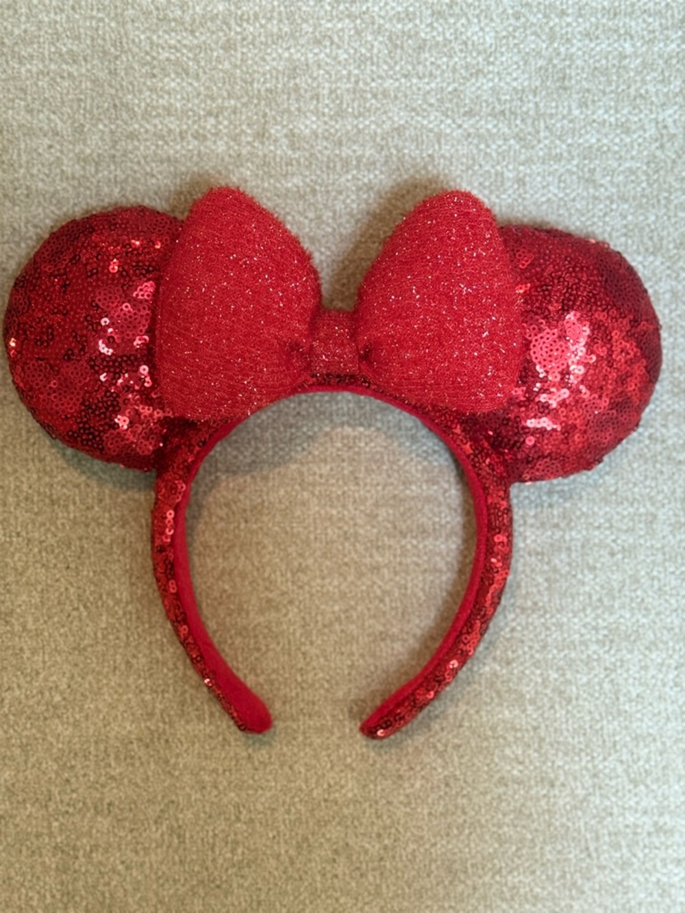 Disney Parks Red Minnie Mouse Ears Sequin Headband Bow